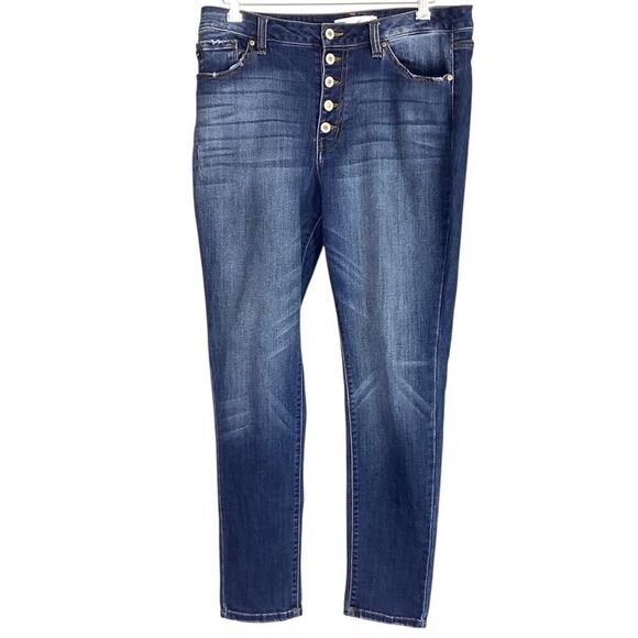 KanCan Curvy Jeans Women 15/31 Blue Stretch High Rise Skinny Button Fly Whisker - Picture 4 of 11